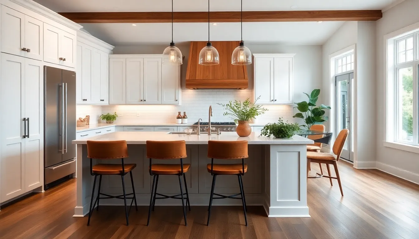 a modern transitional kitchen with traditional and contemporary design elements.