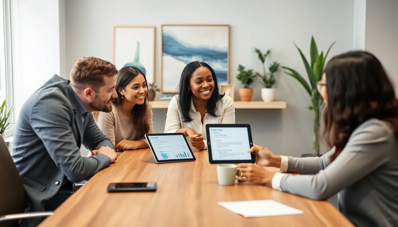 first-time homebuyers discussing insurance options with an agent.