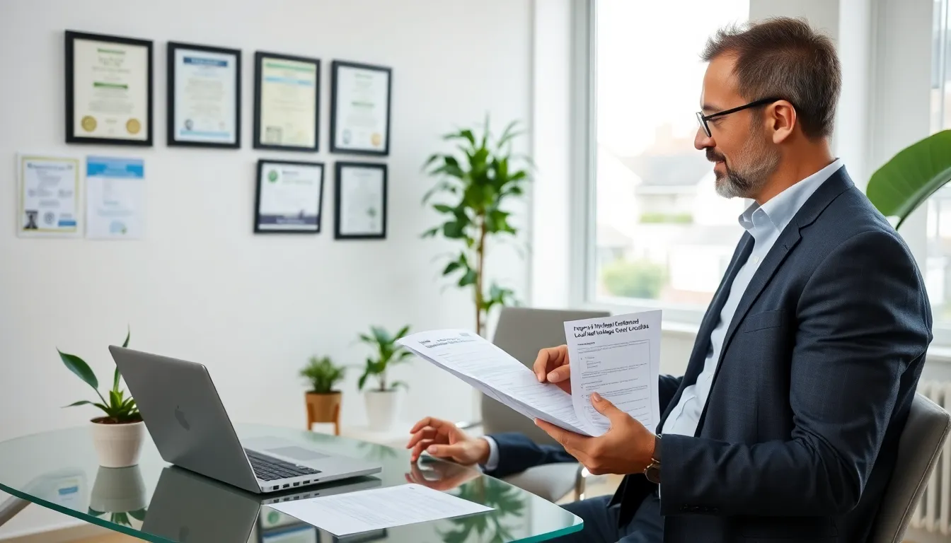 professional landlord reviewing property responsibilities in a modern office.