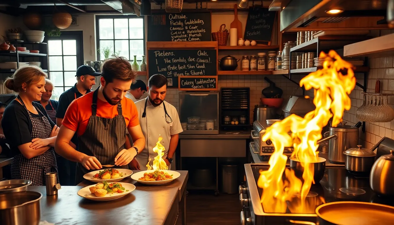 chefs collaborating in a vibrant, creative outlaw kitchen.